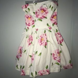 White Strapless Floral Print Dress